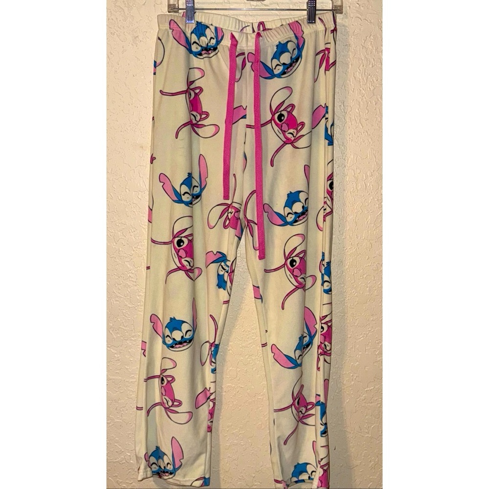Disney Stitch Cream Pajama Pants with Pink and Blue Print